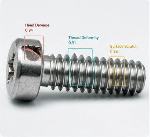 Fastener inspection with colored defect annotations